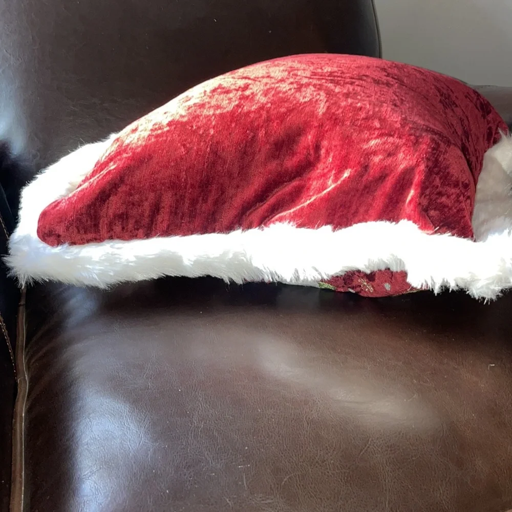 🎅🏻Adorable Santa 🎅🏻 Pillow! EUC 🎅🏻 White fluffy trim adds extra flair!